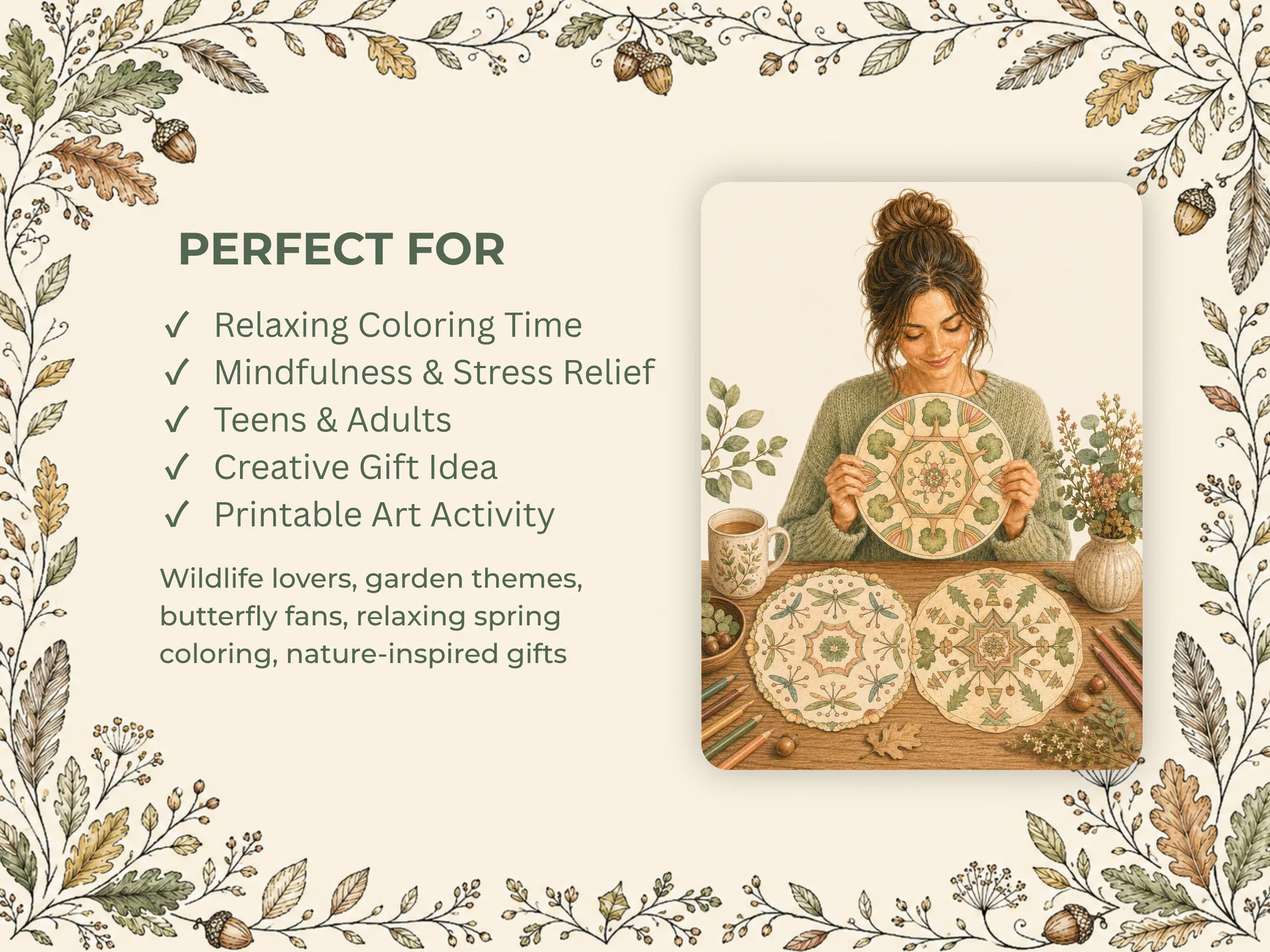 Botanical Mandala Coloring Pages, 19 Leaf & Nature PDFs — Gallery 5