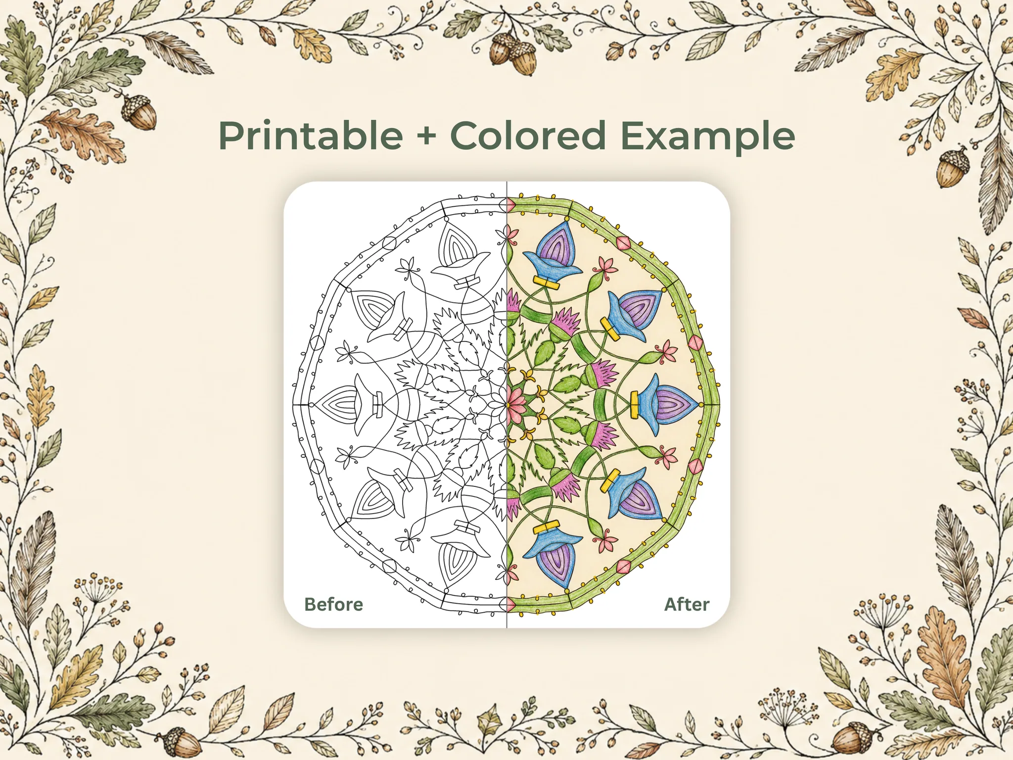 Botanical Mandala Coloring Pages, 19 Leaf & Nature PDFs — Gallery 3