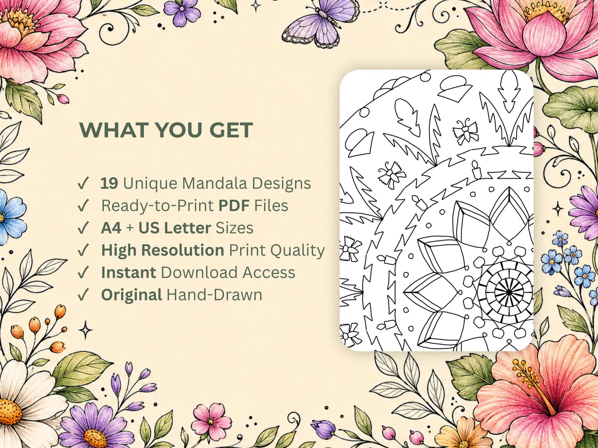Mandalas Florales para Colorear, 19 PDFs Imprimibles — Galería 5