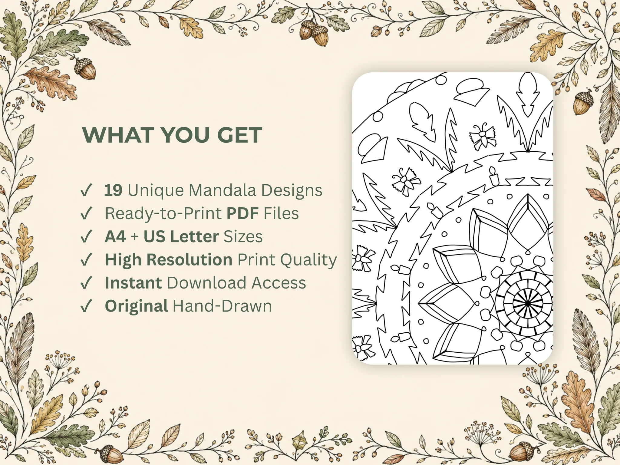 Botanical Mandala Coloring Pages, 19 Leaf & Nature PDFs — Gallery 4