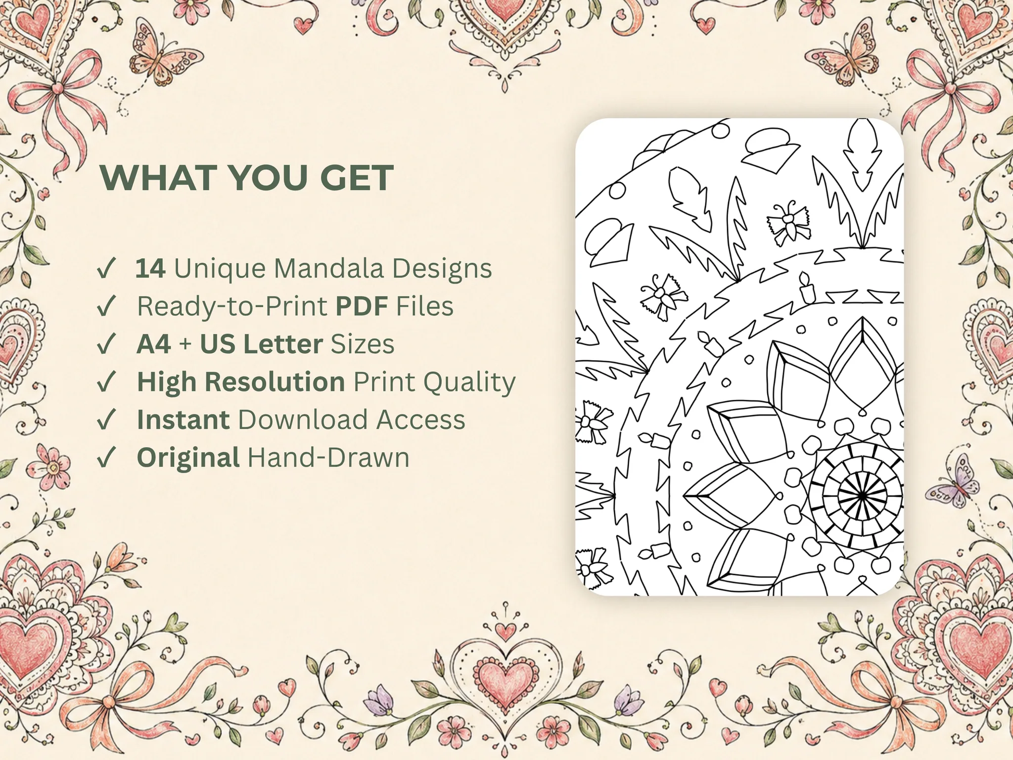 Mandalas de Corazón para Colorear, 14 Diseños de Amor — Galería 4