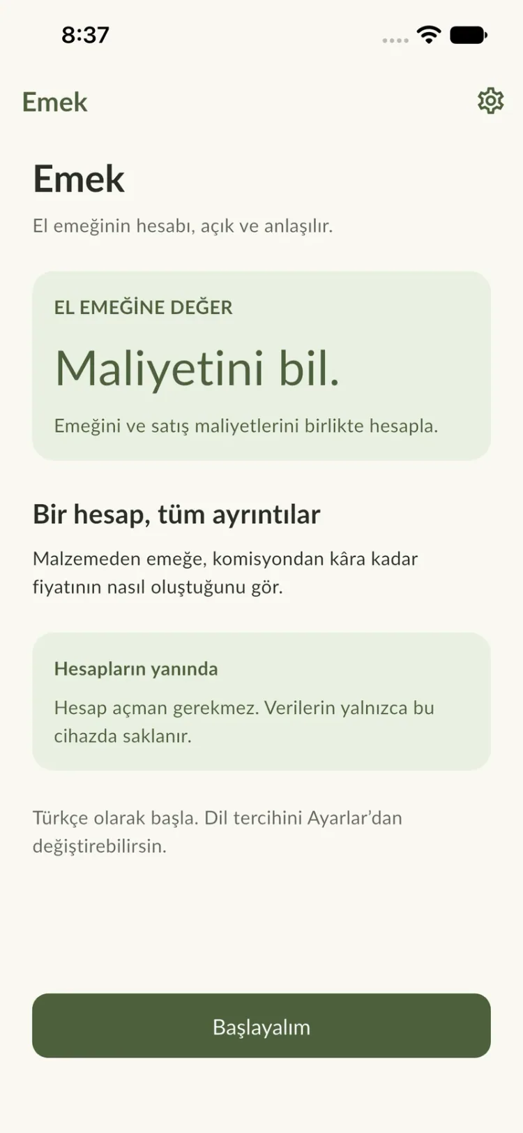 Emek — Geliştirme önizlemesi · iOS simülatörü